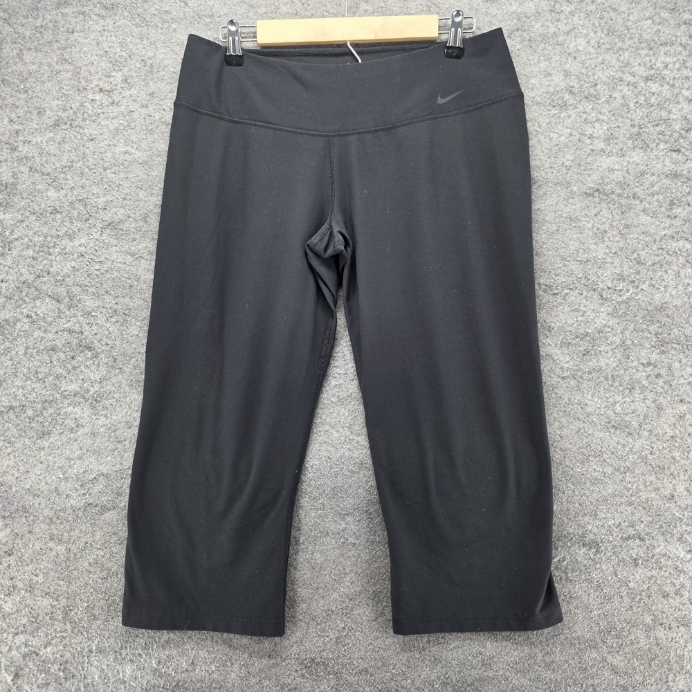 Nike Dri-FIT Capri Pants Womens L Black Flared Stretch Yoga Gym Run Athletic